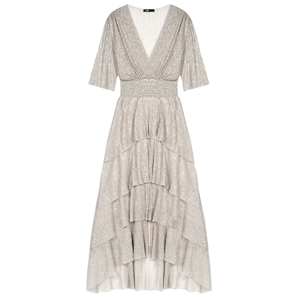 NWT! MAJE Ruffine Ruffle Stretch Dress Silver/Gold Size 40FR/Medium